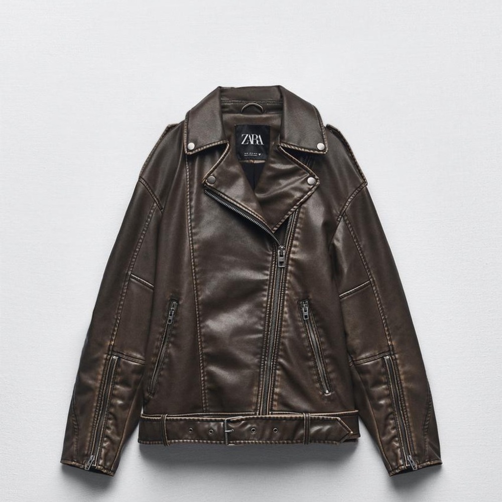 Zara Dark Brown Faux Leather Biker Jacket